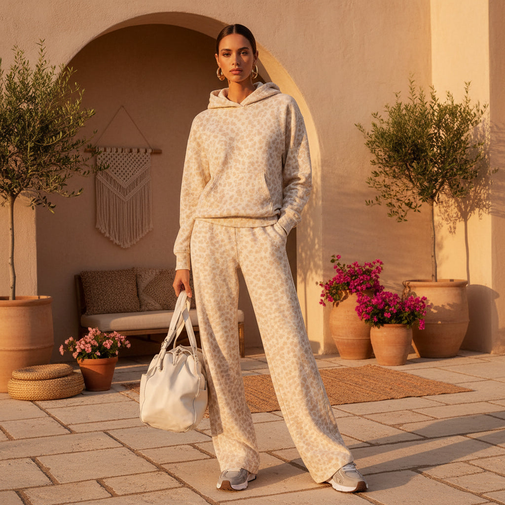 Washed Leopard Hoodie & Wide-Leg Set