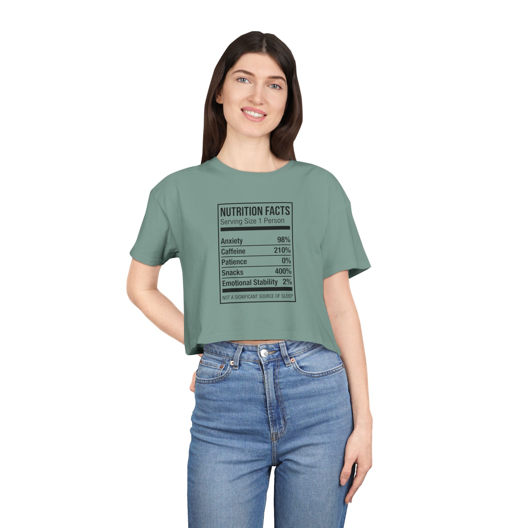 Crop Tee — Nutrition Facts Graphic "Anxiety 80%"
