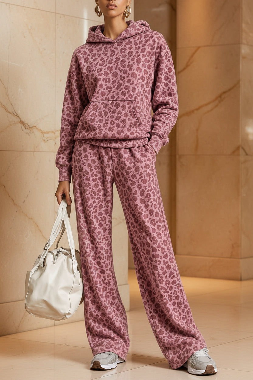 Washed Leopard Hoodie & Wide-Leg Set