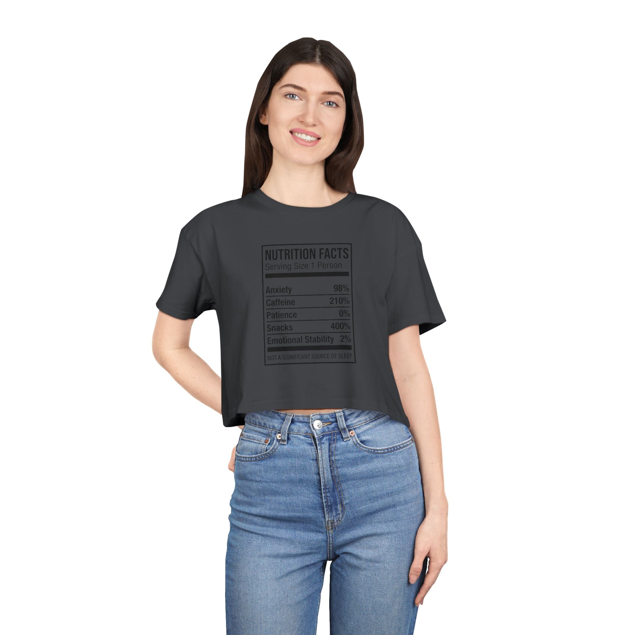 Crop Tee — Nutrition Facts Graphic "Anxiety 80%"