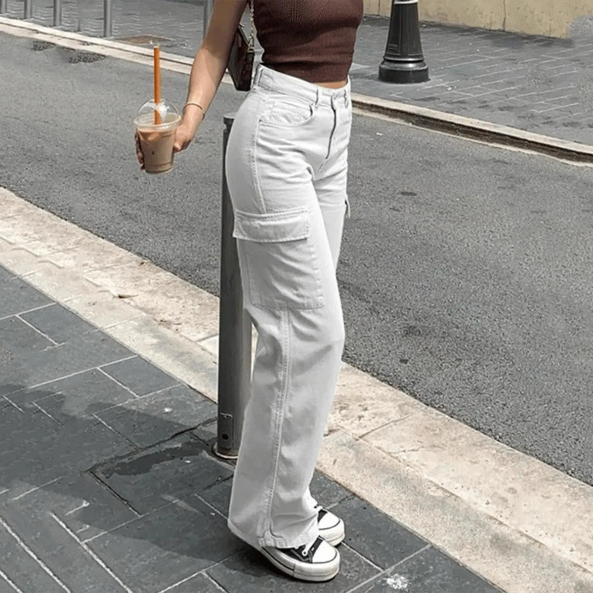 Adjustable Wide-Leg Cargo Pants
