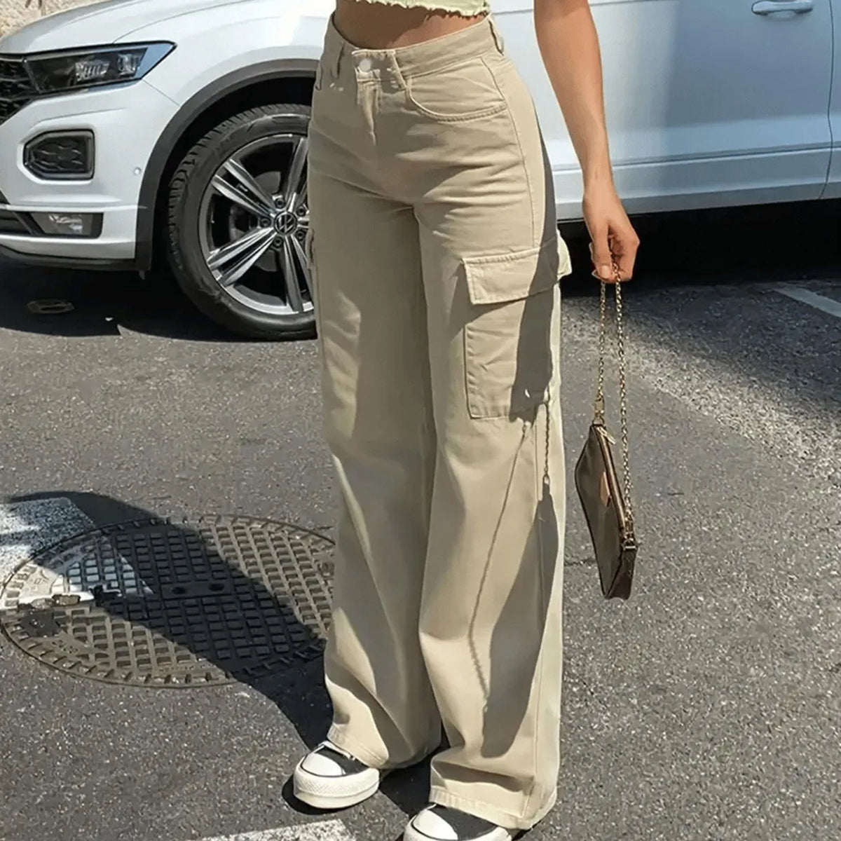 Adjustable Wide-Leg Cargo Pants