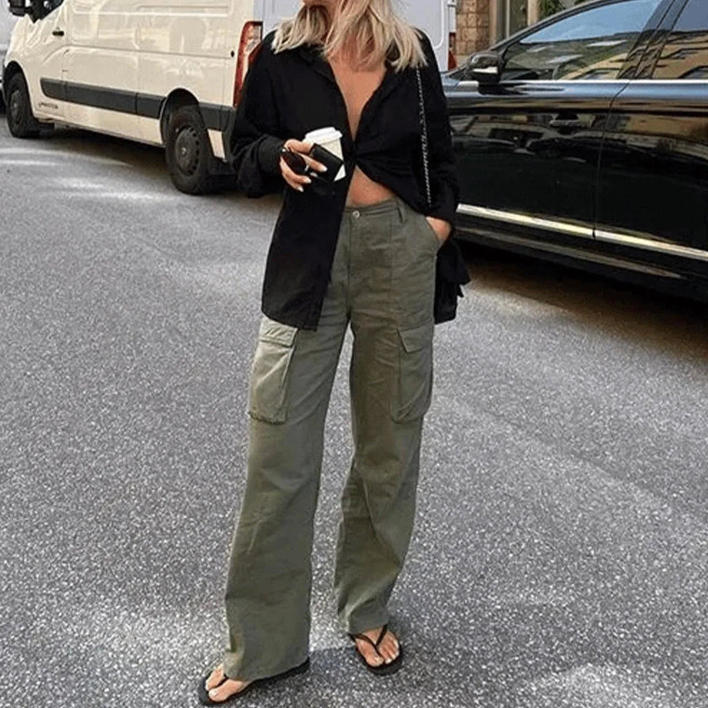 Adjustable Wide-Leg Cargo Pants