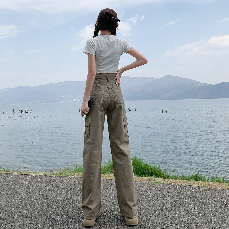 High-Waist Straight Cargo Pants