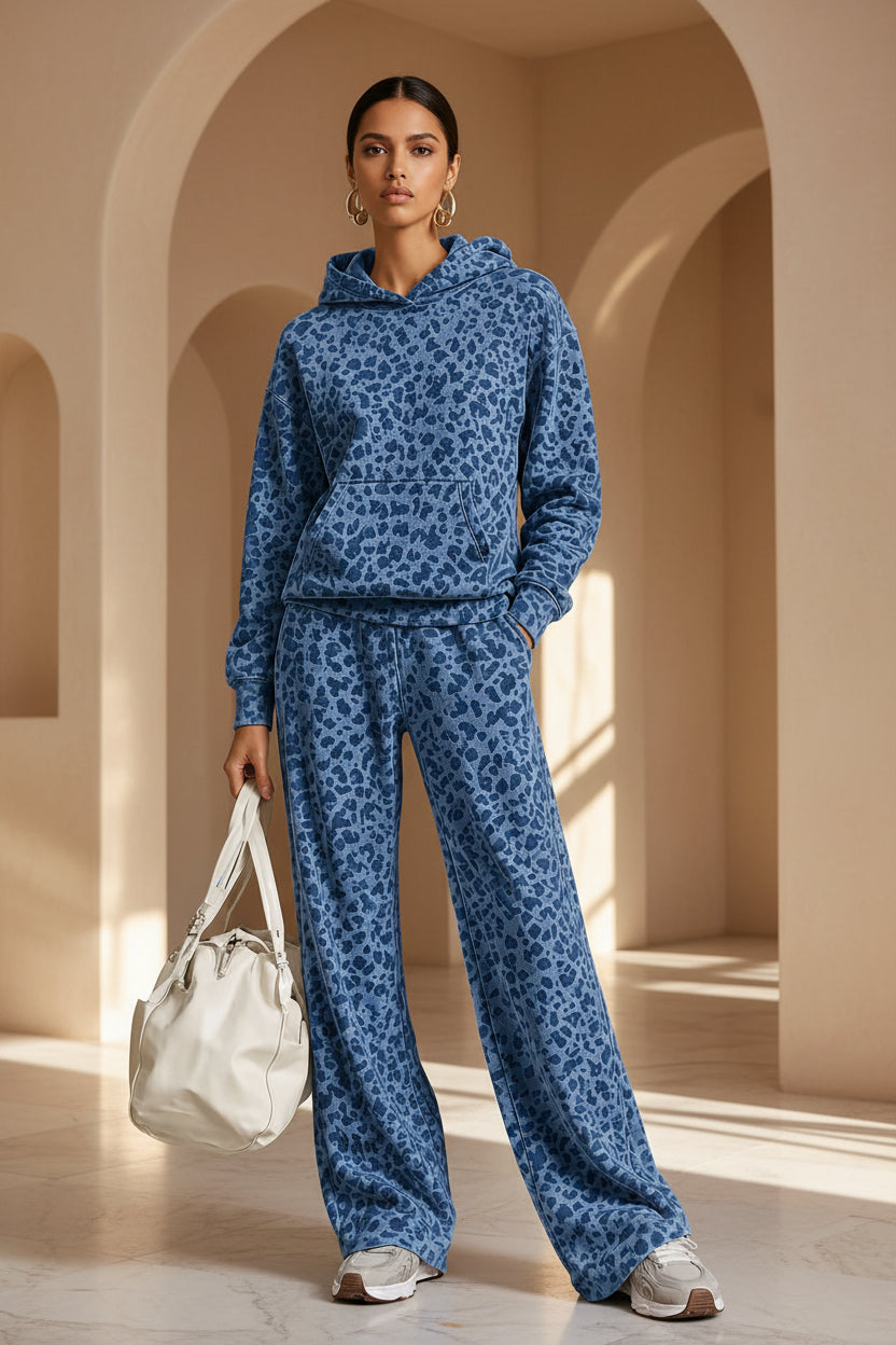 Washed Leopard Hoodie & Wide-Leg Set