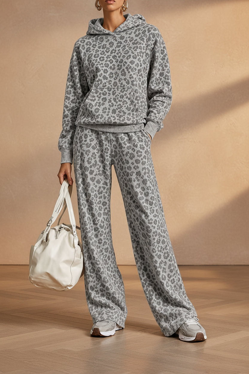 Washed Leopard Hoodie & Wide-Leg Set