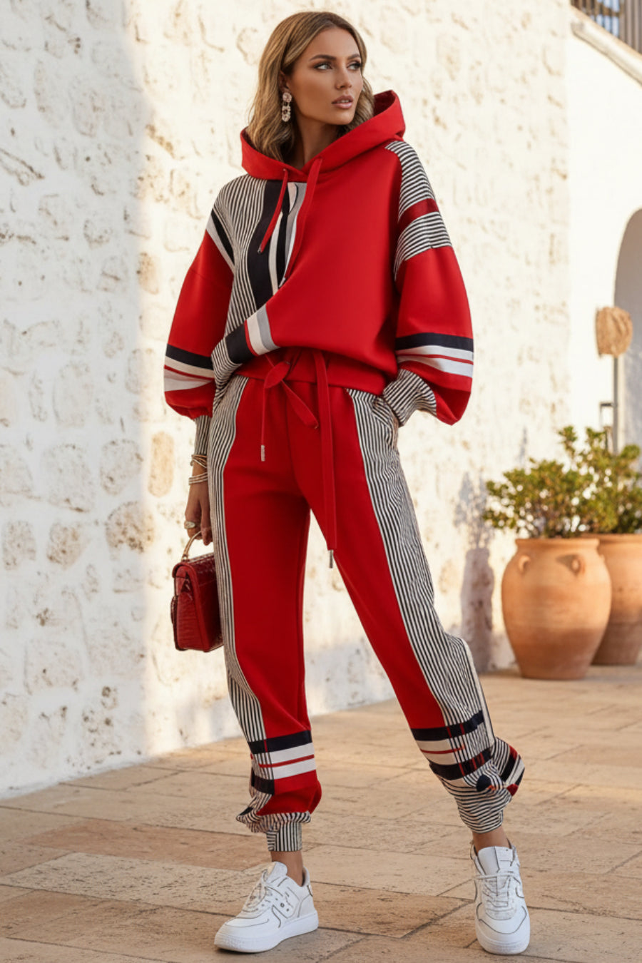 Color-Block Stripe Tracksuit Set