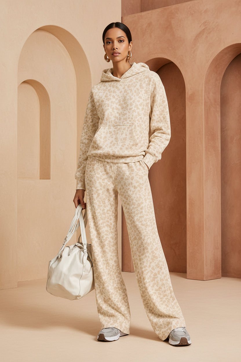 Washed Leopard Hoodie & Wide-Leg Set
